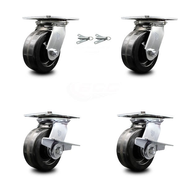 5 Inch Phenolic Swivel Caster Swivel Locks 2 Brakes, 2PK
